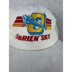 Vintage 90's O'Brien Water Skies SnapBack Trucker Hat Corduroy White Retro Boat